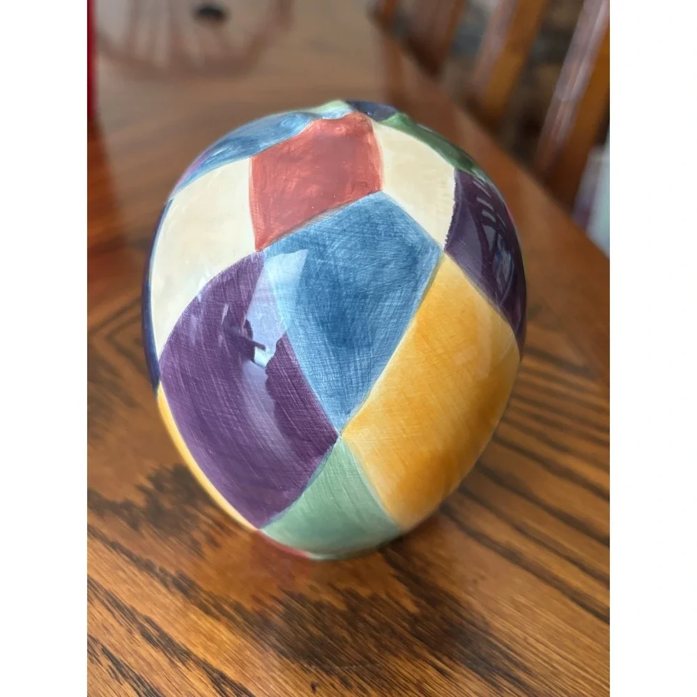 Courtly Harlequin Ceramic Egg Shaker Multi Color Hand Painted